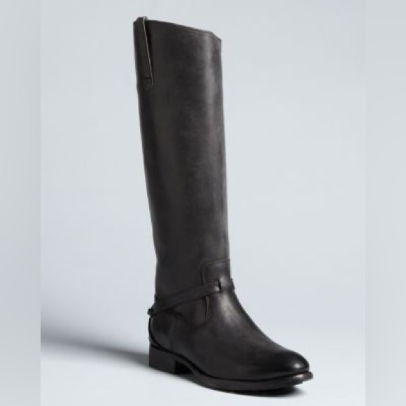 The Frye Company 76976 Black Leather Riding Harness Tall Boots Lindsay Plate 7 - Picture 16 of 16